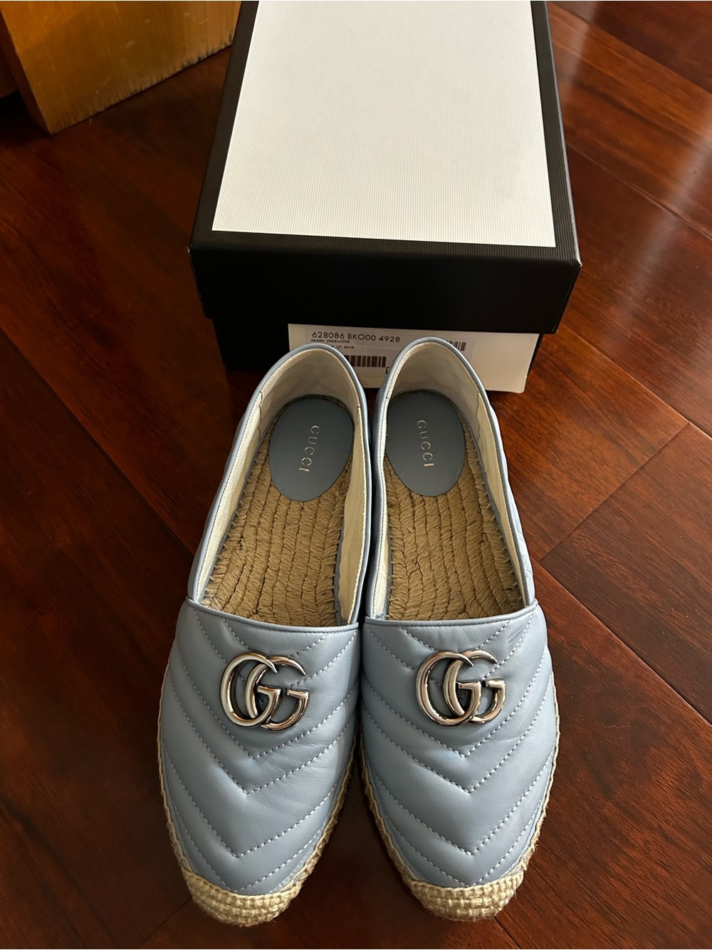 Gucci Women's Light Blue Quilted Leather Espadrille Slip-Ons EU 39.5